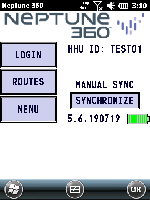 Login screen for Neptune 360 on a handheld unit